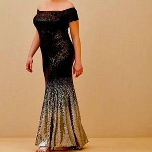 Torrid black and gold sequin off shoulder gown new